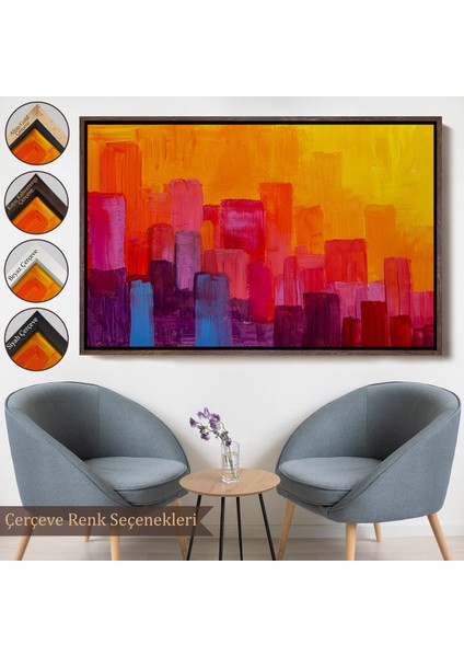 Çerçeveli Renkli Şehir Silüeti Duvar TABLOSU-1223
