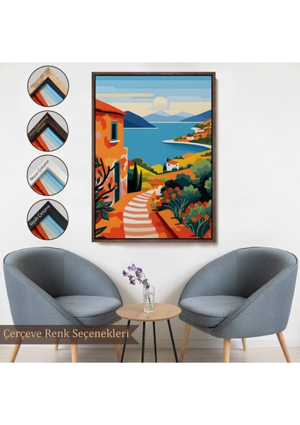 Çerçeveli Pastel Minimalist Deniz Manzarası TABLO-7672