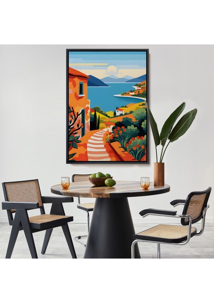 Çerçeveli Pastel Minimalist Deniz Manzarası TABLO-7672