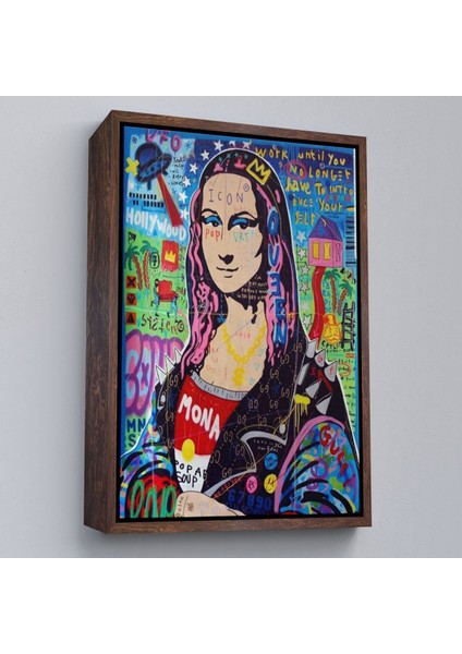 Çerçeveli Banksy Renkli Mona Lisa Kanvas Tablo, Pop Art, Sokak Sanatı, Kanvas TABLO-5305