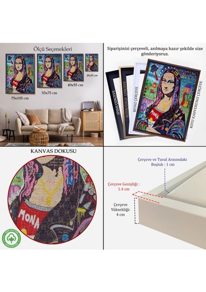 Çerçeveli Banksy Renkli Mona Lisa Kanvas Tablo, Pop Art, Sokak Sanatı, Kanvas TABLO-5305 indirimleri