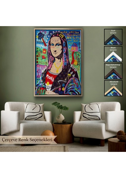Çerçeveli Banksy Renkli Mona Lisa Kanvas Tablo, Pop Art, Sokak Sanatı, Kanvas TABLO-5305