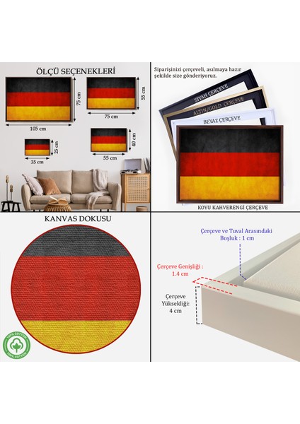 Çerçeveli Almanya Bayrağı Rustik Yıpranmış Tablo, Ev ve Ofis DEKORU-5386 indirimleri
