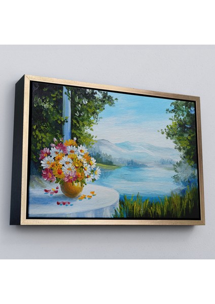 Çerçeveli Yaz Deniz Manzarası Yağlıboya Görünüm Dekoratif Kanvas Duvar TABLOSU-3498