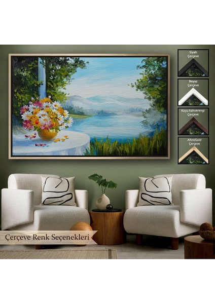 Çerçeveli Yaz Deniz Manzarası Yağlıboya Görünüm Dekoratif Kanvas Duvar TABLOSU-3498