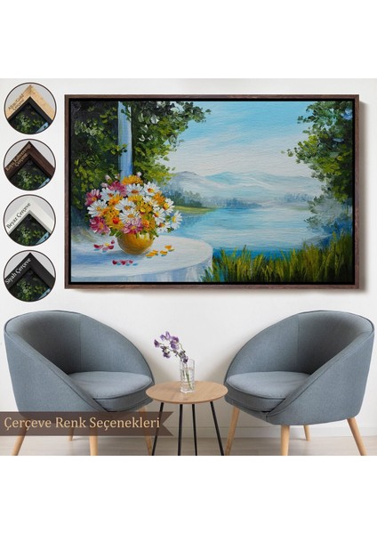 Çerçeveli Yaz Deniz Manzarası Yağlıboya Görünüm Dekoratif Kanvas Duvar TABLOSU-3498