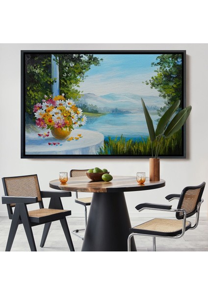 Çerçeveli Yaz Deniz Manzarası Yağlıboya Görünüm Dekoratif Kanvas Duvar TABLOSU-3498