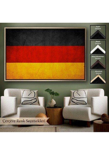 Çerçeveli Almanya Bayrağı Rustik Yıpranmış Tablo, Ev ve Ofis DEKORU-5386
