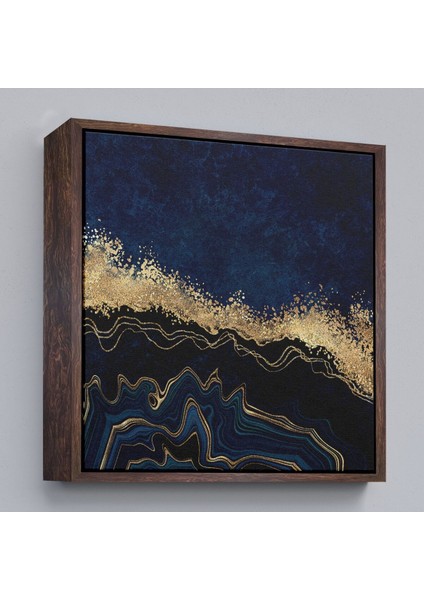 Çerçeveli Lacivert ve Gold'un Mükemmel Uyumu Mermer Görünümlü Modern Kanvas TABLO-5065