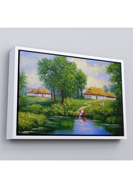 Çerçeveli Akarsudan Su Dolduran Kadın Yağlıboya Görünüm Dekoratif Kanvas Duvar TABLOSU-3551
