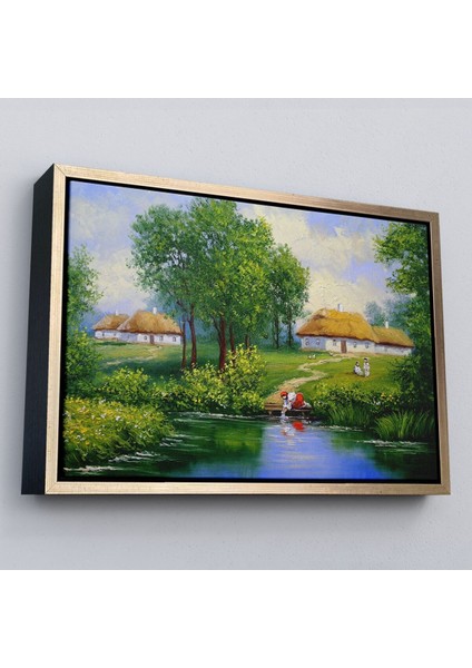 Çerçeveli Akarsudan Su Dolduran Kadın Yağlıboya Görünüm Dekoratif Kanvas Duvar TABLOSU-3551 modelleri
