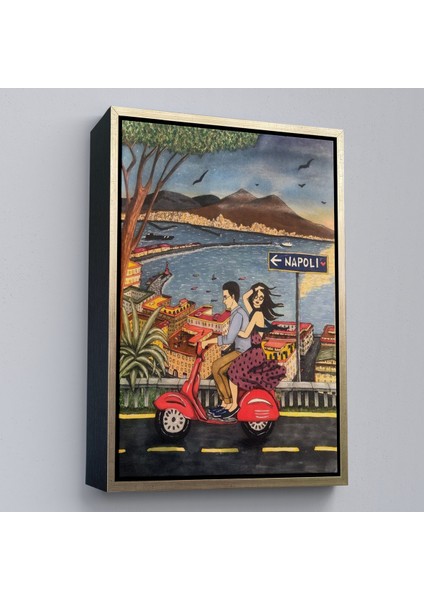 Çerçeveli Napoli De Motorlu Aşıklar TABLOSU-7894 fiyatları