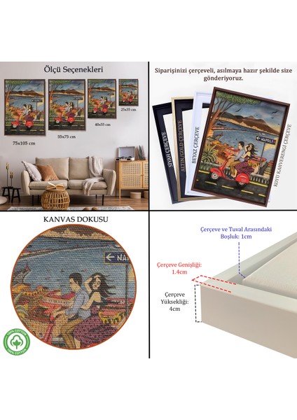 Çerçeveli Napoli De Motorlu Aşıklar TABLOSU-7894 indirimleri