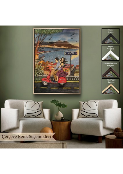 Çerçeveli Napoli De Motorlu Aşıklar TABLOSU-7894