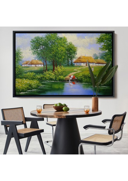 Çerçeveli Akarsudan Su Dolduran Kadın Yağlıboya Görünüm Dekoratif Kanvas Duvar TABLOSU-3551