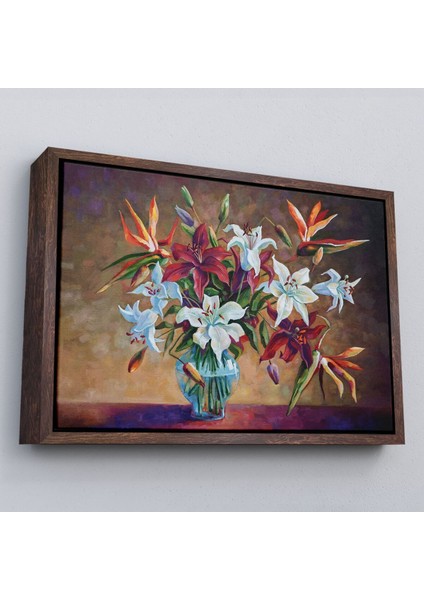 Çerçeveli Zambak Çiçekleri Yağlıboya Görünüm Dekoratif Kanvas Duvar TABLOSU-3602 fiyatları