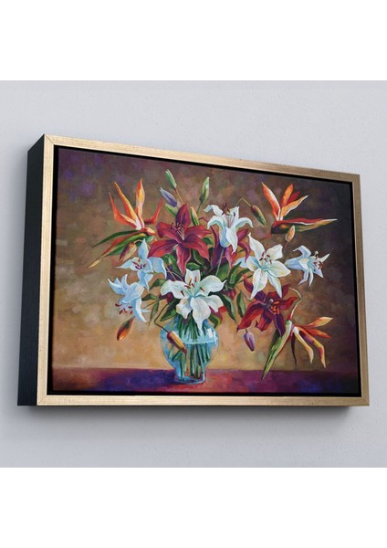 Çerçeveli Zambak Çiçekleri Yağlıboya Görünüm Dekoratif Kanvas Duvar TABLOSU-3602 modelleri