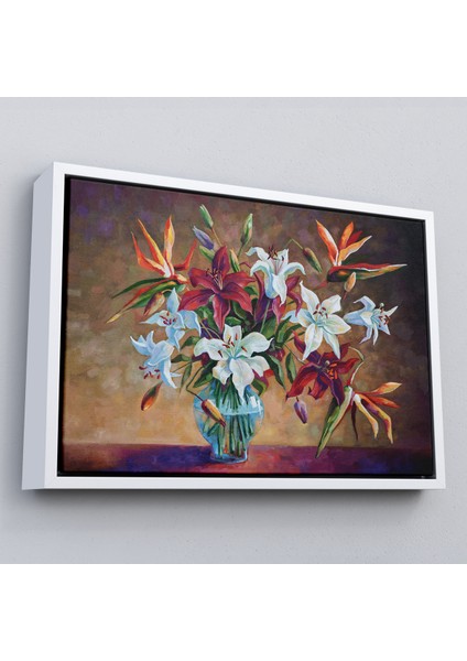 Çerçeveli Zambak Çiçekleri Yağlıboya Görünüm Dekoratif Kanvas Duvar TABLOSU-3602 fırsatları