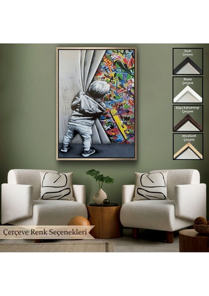 Çerçeveli Bansky Tarzı Sokak Sanatı Dekoratif Duvar Tablosu -6168