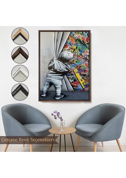 Çerçeveli Bansky Tarzı Sokak Sanatı Dekoratif Duvar Tablosu -6168