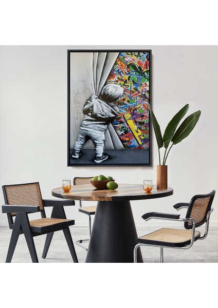Çerçeveli Bansky Tarzı Sokak Sanatı Dekoratif Duvar Tablosu -6168