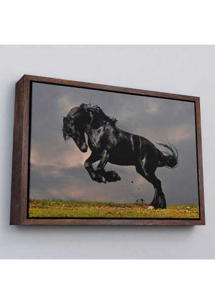 Çerçeveli Şaha Kalkmış Siyah At TABLOSU-6620 fiyatları