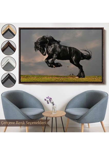 Çerçeveli Şaha Kalkmış Siyah At TABLOSU-6620