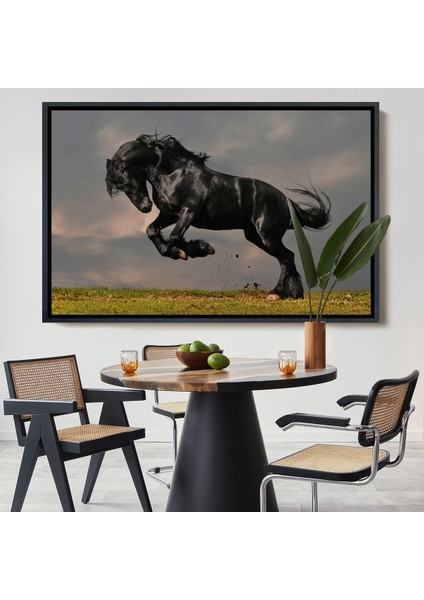 Çerçeveli Şaha Kalkmış Siyah At TABLOSU-6620