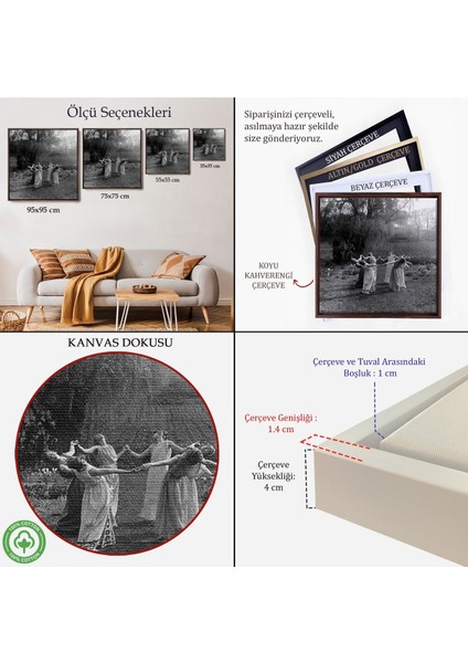 Çerçeveli Vintage Kadınlar Dans Ediyor Kanvas Tablo, Gotik Ev Dekorasyonu, Ritüel Daire DANSI-5334 indirimleri