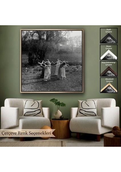 Çerçeveli Vintage Kadınlar Dans Ediyor Kanvas Tablo, Gotik Ev Dekorasyonu, Ritüel Daire DANSI-5334