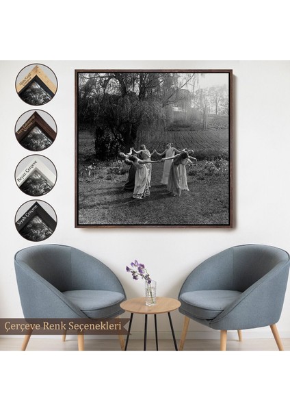 Çerçeveli Vintage Kadınlar Dans Ediyor Kanvas Tablo, Gotik Ev Dekorasyonu, Ritüel Daire DANSI-5334