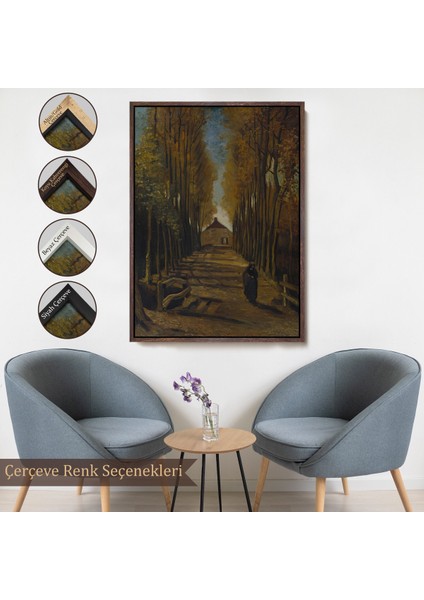 Çerçeveli Vincent Van Gogh - Sonbaharda Kavaklı Yol Tablo - Avenue Of Poplars In AUTUMN-7473