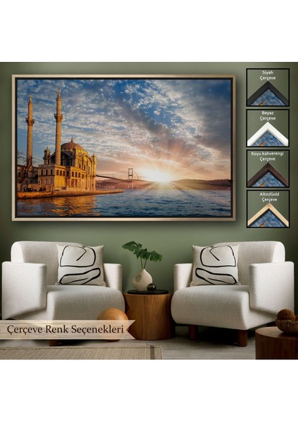 Çerçeveli Ortaköy Camii ve Boğaziçi Köprüsü Manzarası Dekoratif Kanvas TABLO-6504