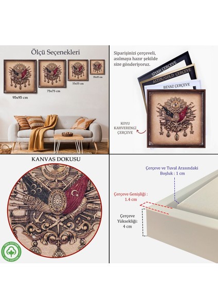 Çerçeveli Osmanlı Tuğrası Dekoratif Kanvas TABLO-5804 indirimleri