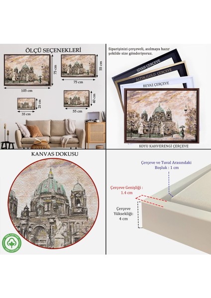 Çerçeveli Berlin Sephora Katedrali Yağlıboya Görünüm Dekoratif Kanvas Duvar TABLOSU-3501 indirimleri