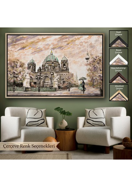 Çerçeveli Berlin Sephora Katedrali Yağlıboya Görünüm Dekoratif Kanvas Duvar TABLOSU-3501