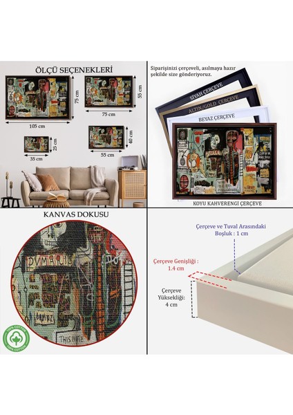 Çerçeveli Jean Michel Basquiat Notary Kanvas TABLO-5002 indirimleri