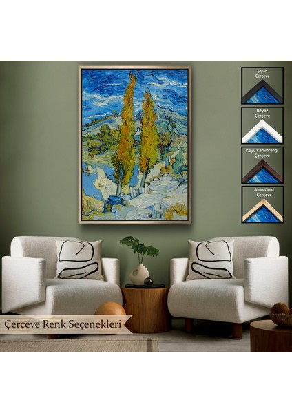 Çerçeveli Vincent Van Gogh -Saint-Rémy Yakınlarındaki Alpilles'de Iki Kavak TABLO-7455