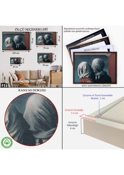 Çerçeveli Rene Magritte The Lovers TABLOSU-5161 indirimleri