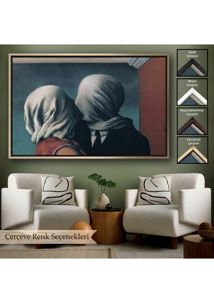 Çerçeveli Rene Magritte The Lovers TABLOSU-5161