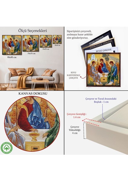 Çerçeveli Andrei Rublev Tarafından Kutsal Üçleme Kanvas Tablo, Hristiyan Kilise HEDIYESI-5327 indirimleri