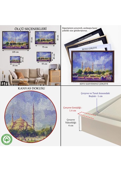 Çerçeveli Sultan Ahmet Camii Yağlıboya Görünüm Dekoratif Kanvas Duvar TABLOSU-3671 indirimleri