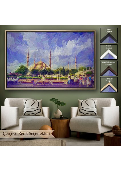 Çerçeveli Sultan Ahmet Camii Yağlıboya Görünüm Dekoratif Kanvas Duvar TABLOSU-3671