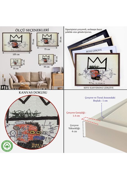 Çerçeveli Jean Michel Basquiat'in Kral Alphonso Isimli Eseri Kanvas TABLO-5015 indirimleri