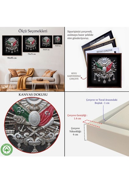 Çerçeveli Osmanlı Tuğrası Dekoratif Kanvas TABLO-5803 indirimleri