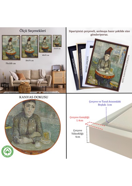 Çerçeveli Vincent Van Gogh - Kafede - Le Tambourin'deki Agostina Segatori TABLO-7458 indirimleri