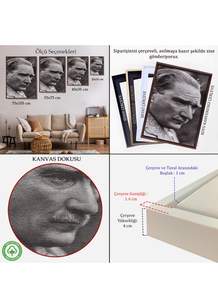 Çerçeveli Mustafa Kemal Atatürk Yakın Çekim Duvar TABLOSU-6213 indirimleri