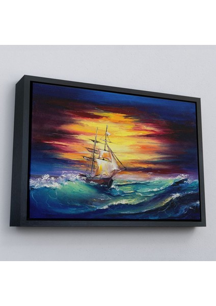 Çerçeveli Büyük Dalgalı Okyanusdaki Yelkenli Duvar TABLOSU-3491