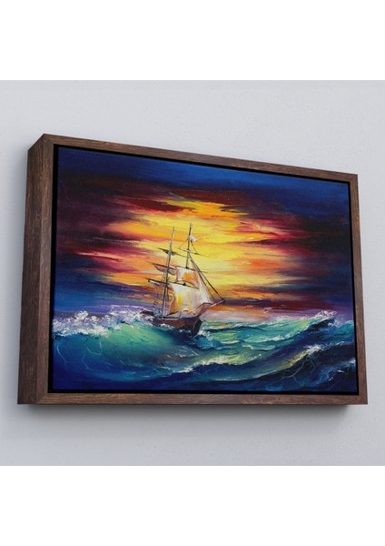 Çerçeveli Büyük Dalgalı Okyanusdaki Yelkenli Duvar TABLOSU-3491 fiyatları