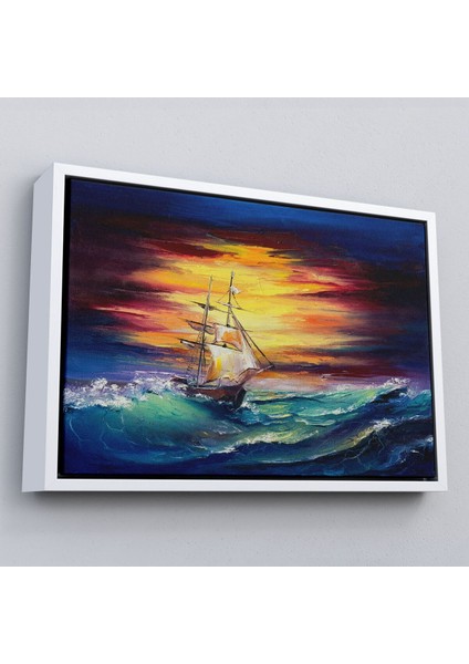 Çerçeveli Büyük Dalgalı Okyanusdaki Yelkenli Duvar TABLOSU-3491 fırsatları